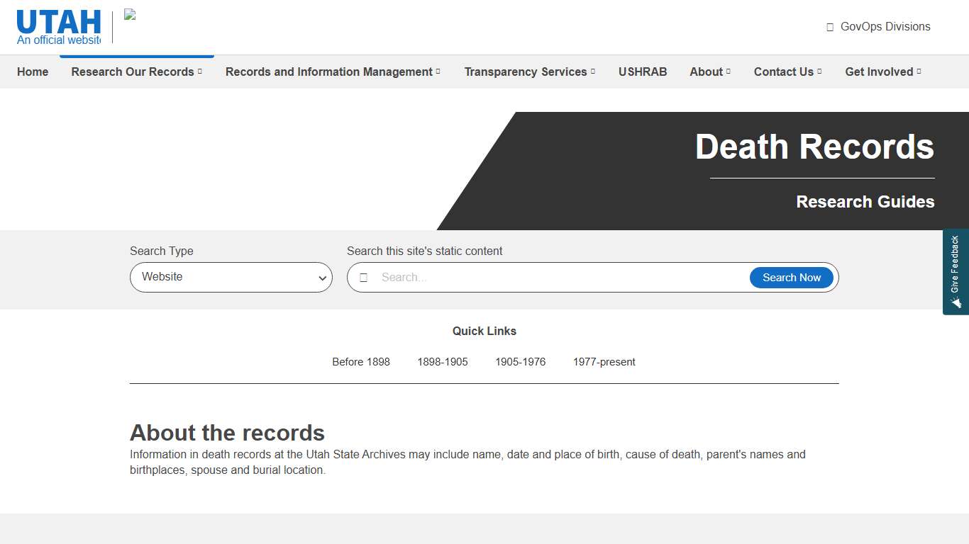 Death Records | Utah Division of Archives and Records Service