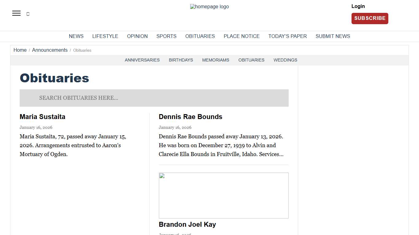 Obituaries | News, Sports, Jobs - Standard-Examiner