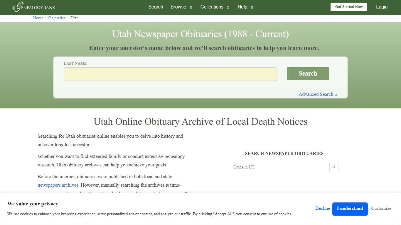 Utah Obituary Archive Search | GenealogyBank